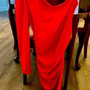 Red one-sleeve cocktail dress